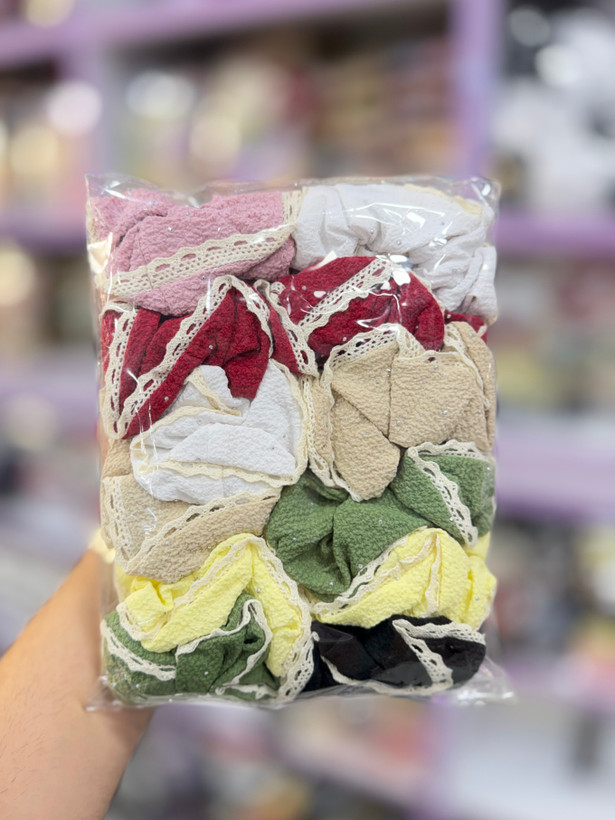 کش مو ساتن نگیندار رنگبندی بسته ۱۲ عددی
